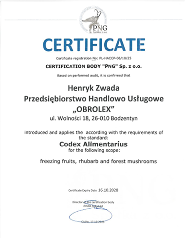 Certyfikat w wersji angielskiej