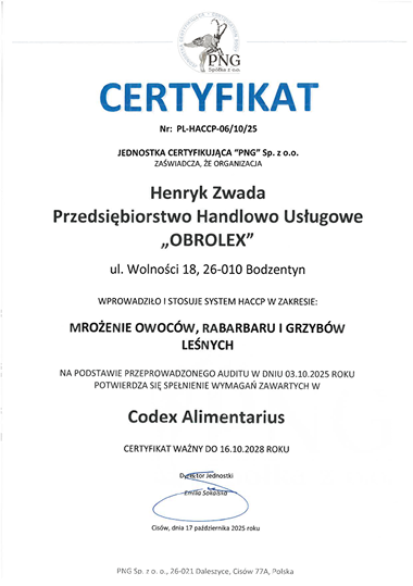 Certyfikat w wersji polskiej